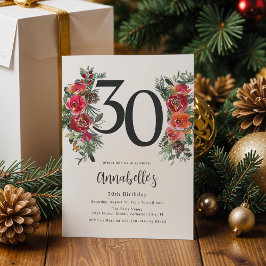 Invitación Cumpleaños 30 Elegante Floral Naranja y Rojo