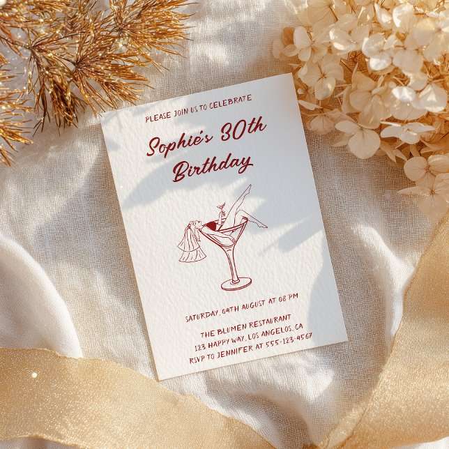 Invitación Cumpleaños 30 Elegante Martini Rojo de Chica  (Subido por el creador)