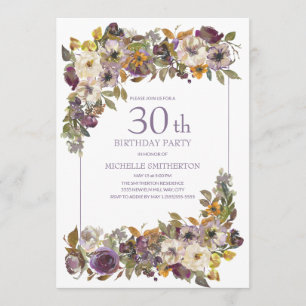 Invitación Cumpleaños 30 en Floral de Hojas de Marrón Amarill