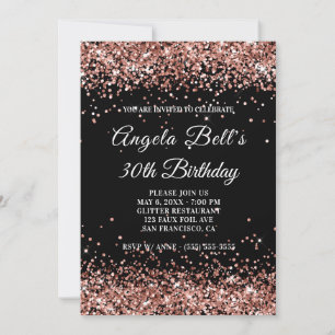 Invitación Cumpleaños 30 Falso Brillo Rosa Dorado Glitter Neg