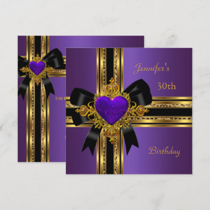 Invitación Cumpleaños 30 Fiesta Corazón Morado Dorado Joya Ro