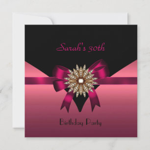 Invitación Cumpleaños 30 Fiesta Joya Lazo Negro Rosa