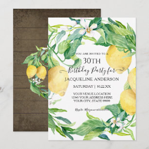 Invitación Cumpleaños 30 Floral Hoja Cítrico Limón Acuarela
