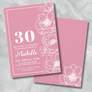 Invitación Cumpleaños 30 Floral Rosa