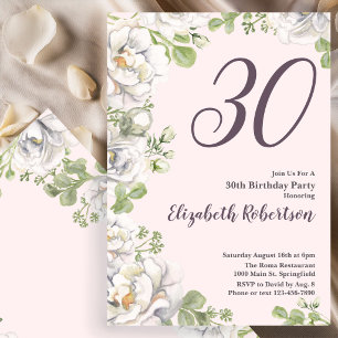 Invitación Cumpleaños 30 Floral Rosa Blush Peonías