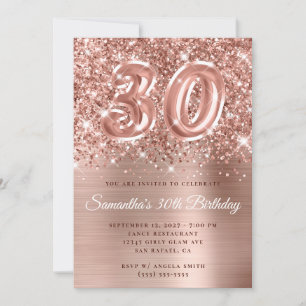 Invitación Cumpleaños 30 Glam Rose Gold Brillante