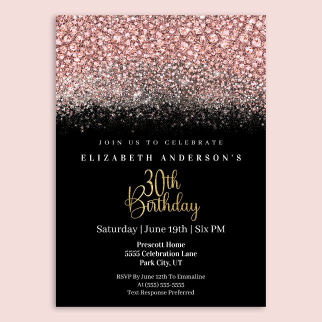 Invitación Cumpleaños 30 Glamour Rosa Con Brillo Joyas (Subido por el creador)