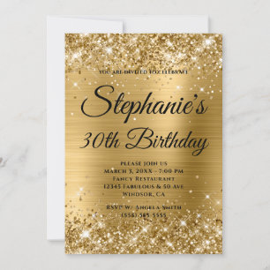 Invitación Cumpleaños 30 Glamuroso Monograma Dorado Brillante