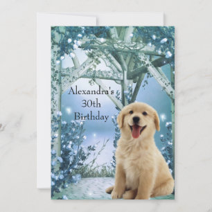 Invitación Cumpleaños 30 Golden Retriever Invierno Azul
