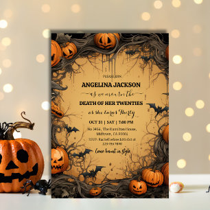 Invitación Cumpleaños 30 Halloween Calabaza Murciélago Espelu