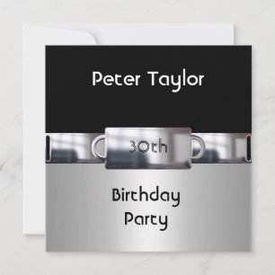 Invitación Cumpleaños 30 Hombre Plata Metal Cromo Hombre