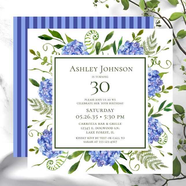 Invitación Cumpleaños 30: Hortensias Azules (Subido por el creador)