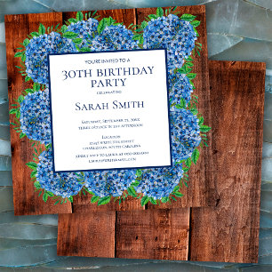 Invitación Cumpleaños 30 Hortensias Azules de Madera Fiesta R