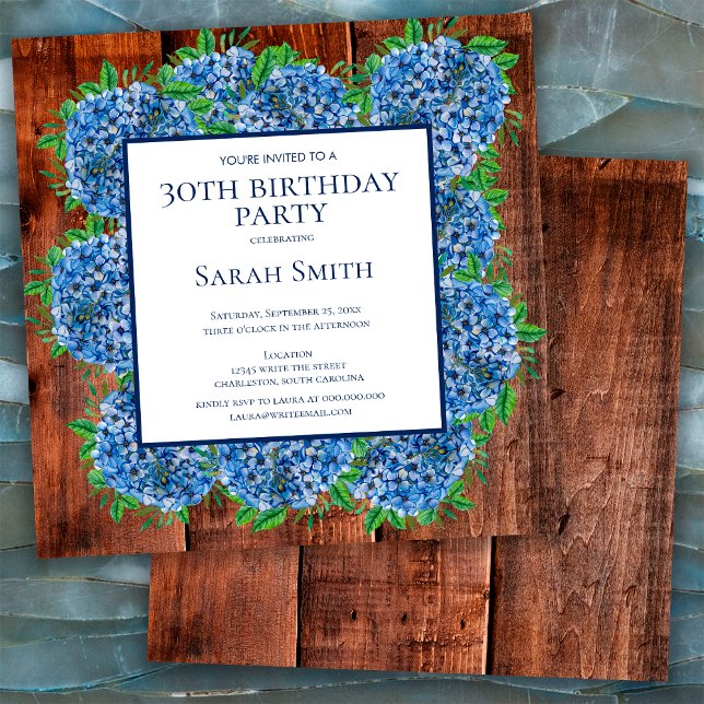Invitación Cumpleaños 30 Hortensias Azules de Madera Fiesta R (Subido por el creador)