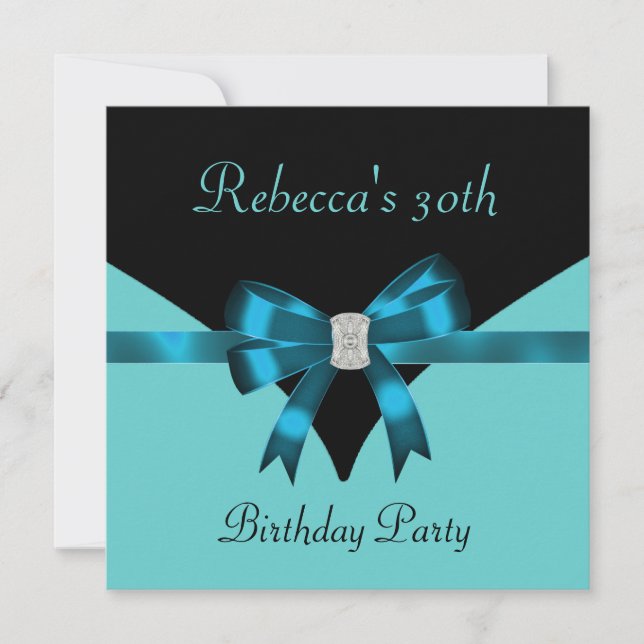Invitación Cumpleaños 30 Joyas Arco Negro Azul Teal 2 (Anverso)
