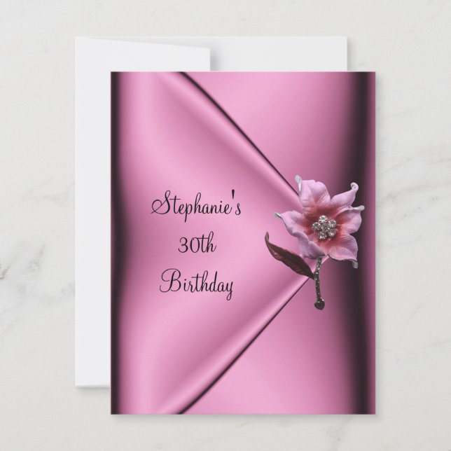 Invitación Cumpleaños 30 Joyas Florales de Seda Rosa (Anverso)