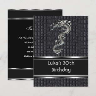 Invitación Cumpleaños 30 Leather Metal Plateado Hombres