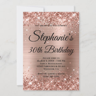 Invitación Cumpleaños 30 Lujoso Rosa Dorado con Monograma Bri