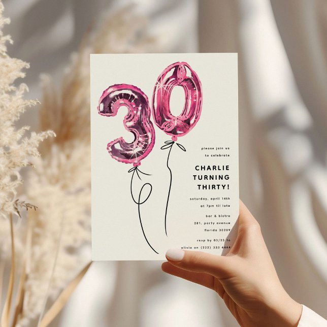 Invitación Cumpleaños 30 Minimalista Rosa Globo 30 (Subido por el creador)