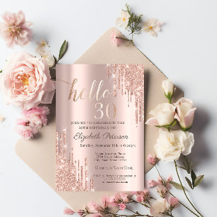 Invitación Cumpleaños 30 Moderno con Brillo en Rosa Dorado