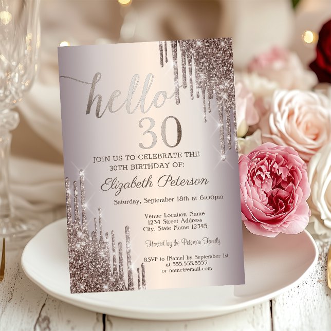 Invitación Cumpleaños 30 Moderno con Brillo y Efecto de Goteo (Subido por el creador)