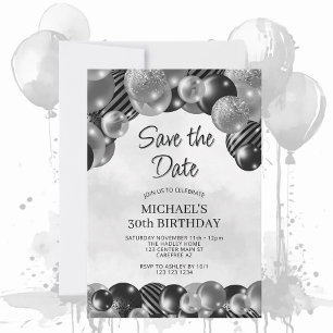 Invitación Cumpleaños 30 Moderno Gris Save the Date