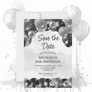 Invitación Cumpleaños 30 Moderno Gris Save the Date