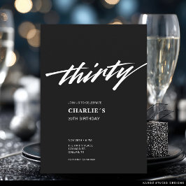 Invitación Cumpleaños 30 Moderno Minimalista Negro Blanco Scr