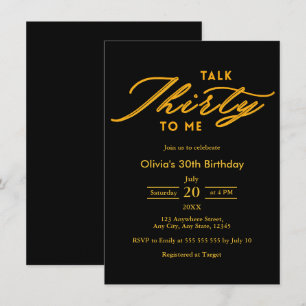 Invitación Cumpleaños 30 Moderno Negro Oro Háblame Treinta
