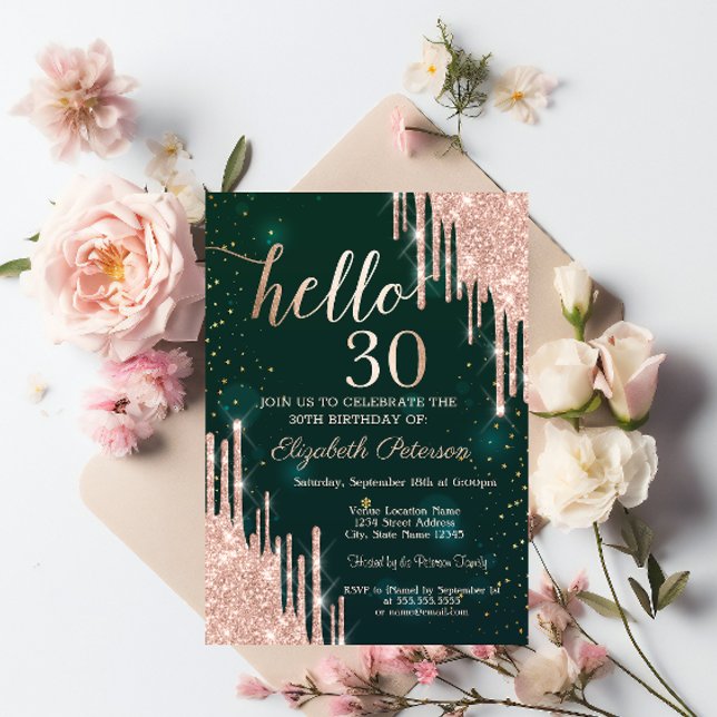 Invitación Cumpleaños 30 Moderno Rosa Dorado con Brillo que C (Subido por el creador)