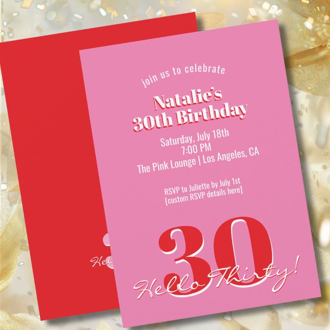 Invitación Cumpleaños 30 Moderno Rosa Rojo Minimalista (Subido por el creador)