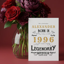 Invitación Cumpleaños 30 Nacido en 1996 Oro Blanco Retro Vint