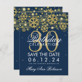 Invitación Cumpleaños 30 Navy Azul Ahorre Fecha Invierno