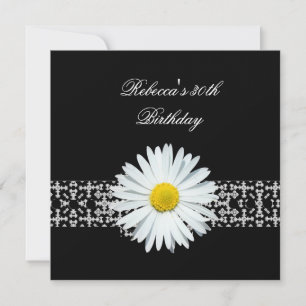 Invitación Cumpleaños 30 Negro Blanco Flor Amarillo
