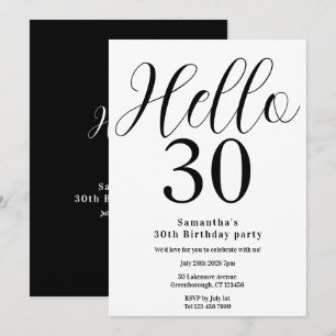 Invitación Cumpleaños 30 negro y blanco Cumpleaños minimalist