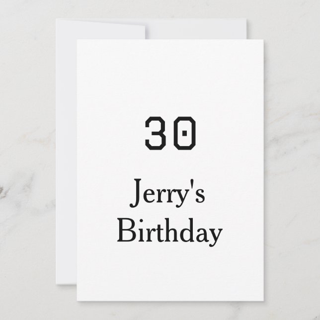 Invitación cumpleaños 30 nombre letra negrita fecha simple mi (Anverso)