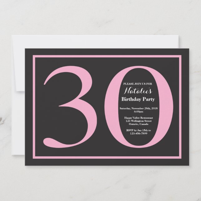 Invitación Cumpleaños 30 Pink and Black Pizarra (Anverso)