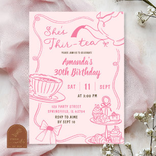 Invitación Cumpleaños 30 Pink Hand Drawn Thir-Tea