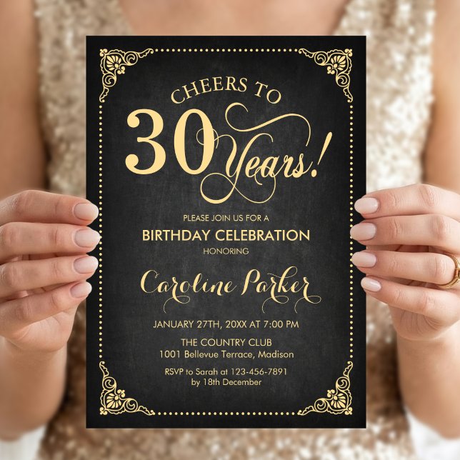 Invitación Cumpleaños 30 - Pizarra Oro (Subido por el creador)