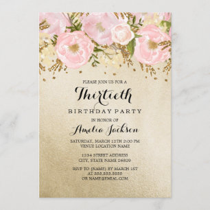 Invitación Cumpleaños 30 Pretty Blush Gold Pink Floral