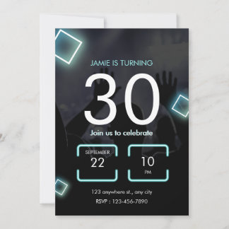Invitación Cumpleaños 30 Retro Azul Neón