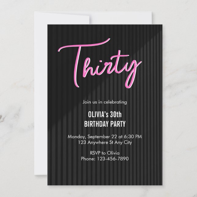 Invitación Cumpleaños 30 Retro Rosa Neón (Anverso)