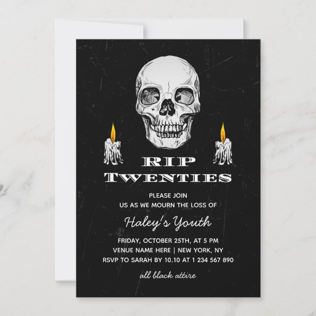 Invitación Cumpleaños 30 RIP 20s Veinteañero Cráneo Gótico Ne (Anverso)