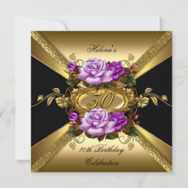 Invitación Cumpleaños 30 Rosas Moradas Doradas Negras