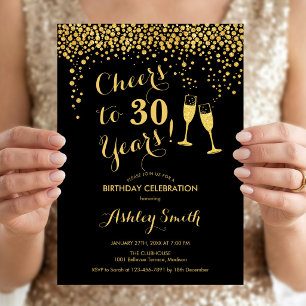 Invitación Cumpleaños 30 - Salud por 30 Años Dorado Negro