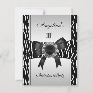 Invitación Cumpleaños 30 Silver Zebra Blanco Negro Jewel 2