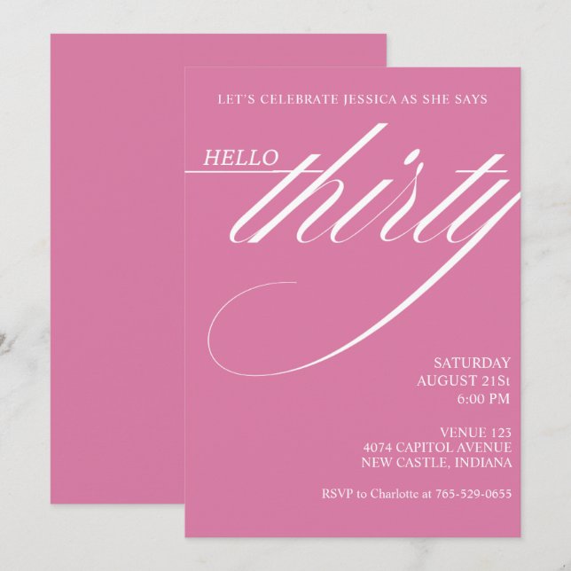 Invitación Cumpleaños 30 Simple Moderno (Anverso / Reverso)
