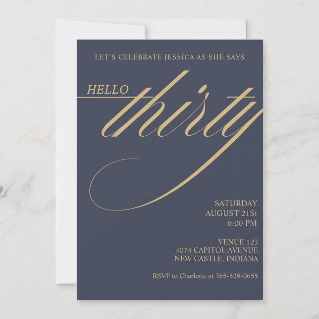 Invitación Cumpleaños 30 Simple Moderno (Anverso)