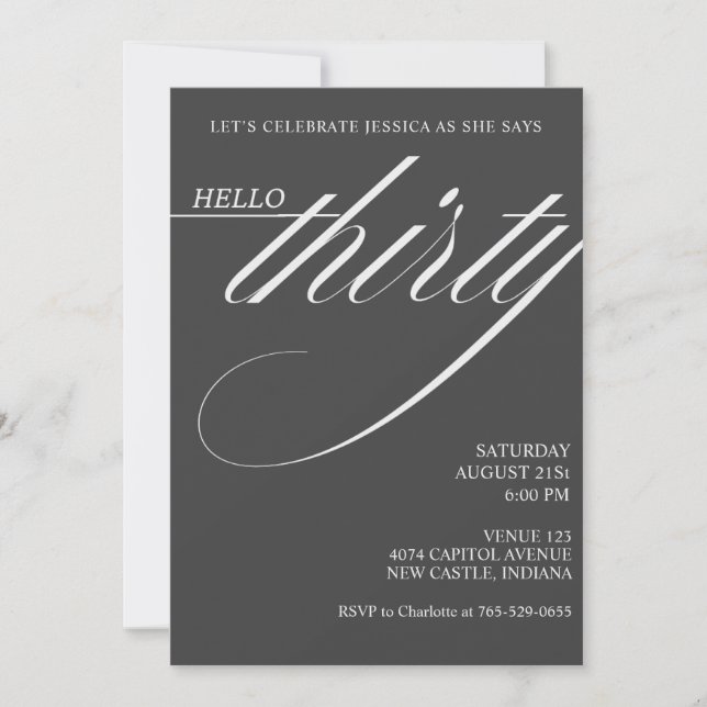 Invitación Cumpleaños 30 Simple Moderno (Anverso)