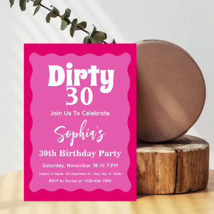 Invitación Cumpleaños 30 sucio rosa caliente curva ondulada g